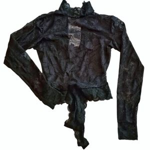 Frederick's Black Lace Long Sleeve High Neck Teddy